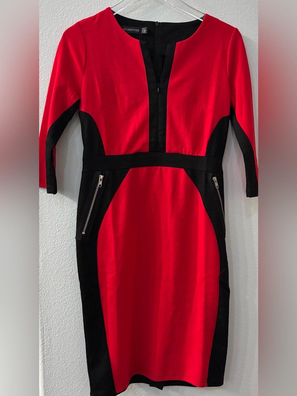 Homeyee Fashion Red Black Sheath Pencil Dress